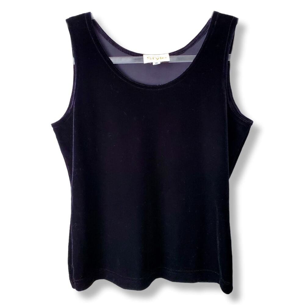 90s Women Black Velvet Fitted Tank Top S Whimsigoth Vampirecore Goth Retro